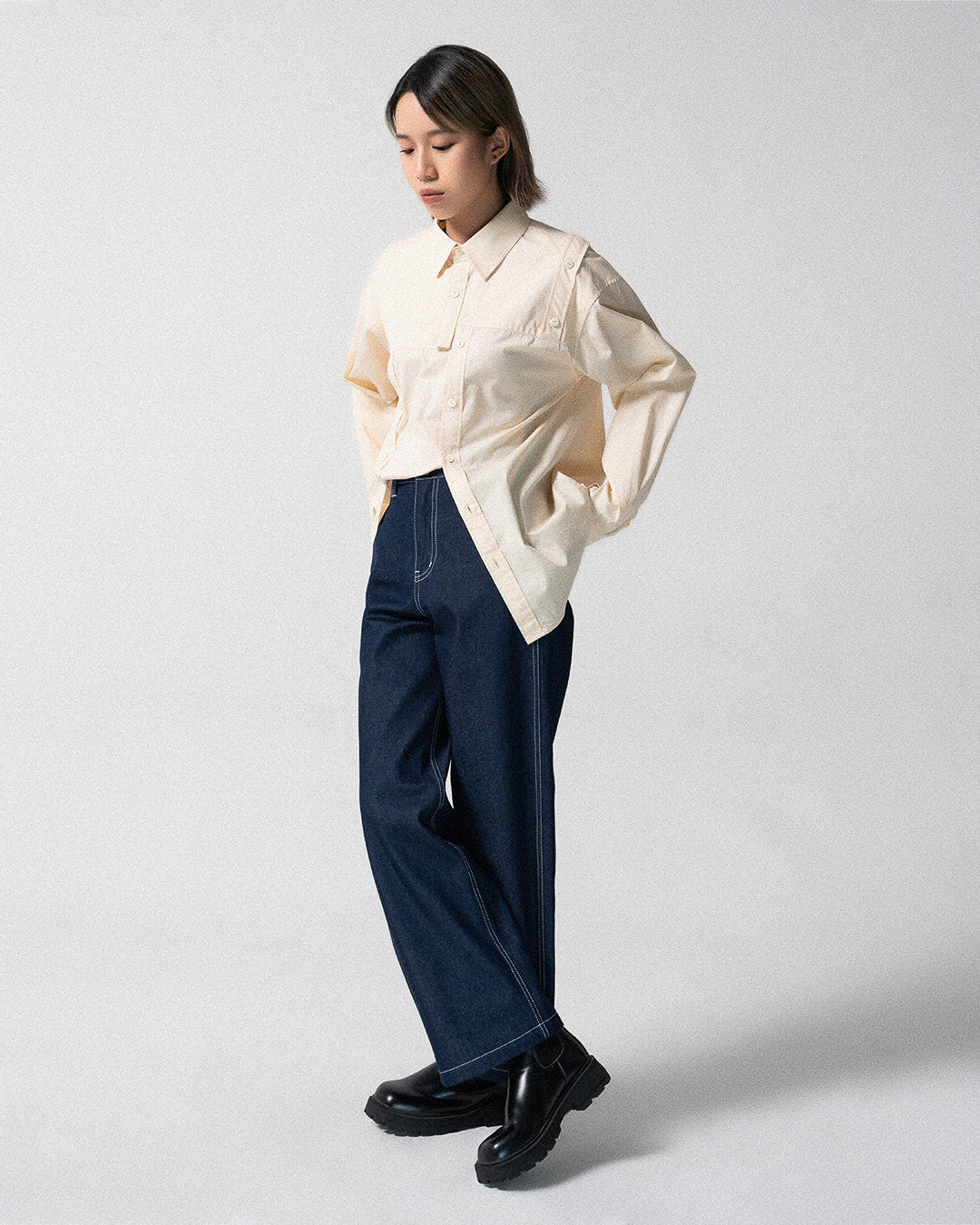 Multiple Button Bands Shirt Birch White - Small