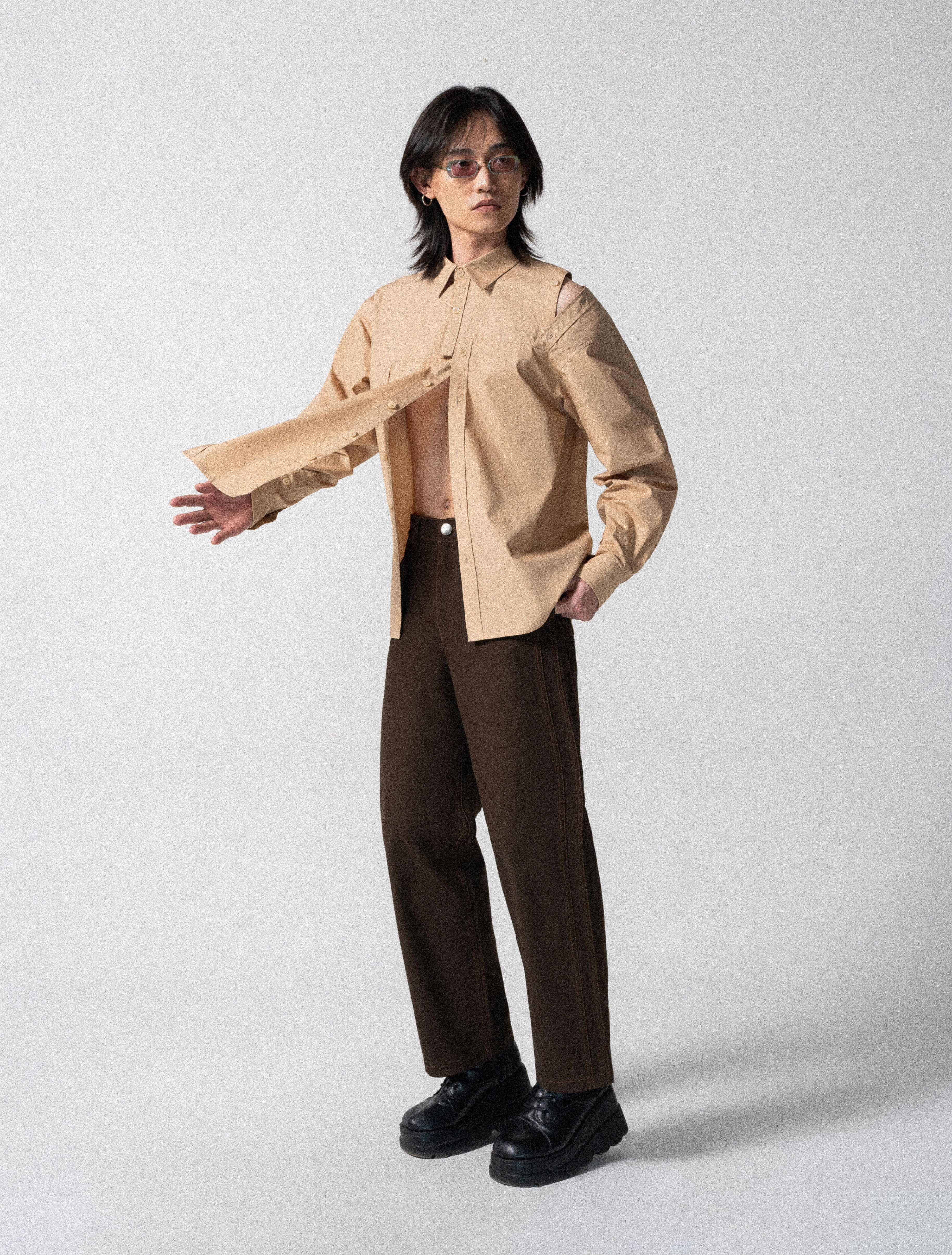Multiple Button Bands Shirt Cappuccino - Small